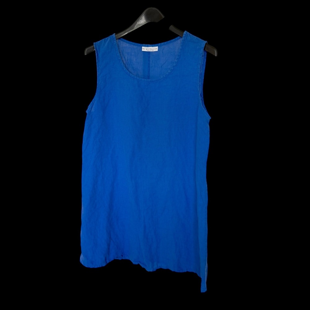 Bryn Walker Blue Linen Sleeveless Tunic Top Tank Made in USA Womens Small S